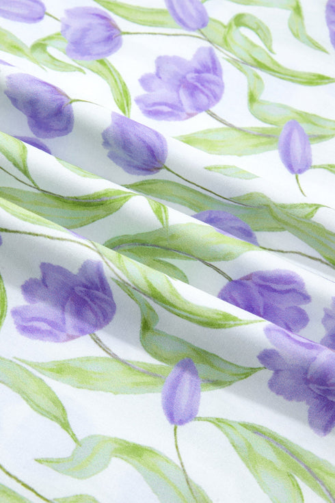Tulip Floral Print Contrast Trim A Line Midi Dress