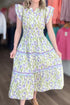Tulip Floral Print Contrast Trim A Line Midi Dress