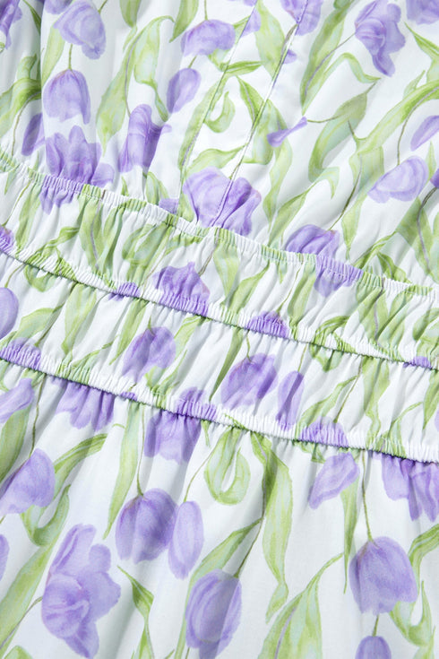 Tulip Floral Print Contrast Trim A Line Midi Dress