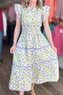 Tulip Floral Print Contrast Trim A Line Midi Dress