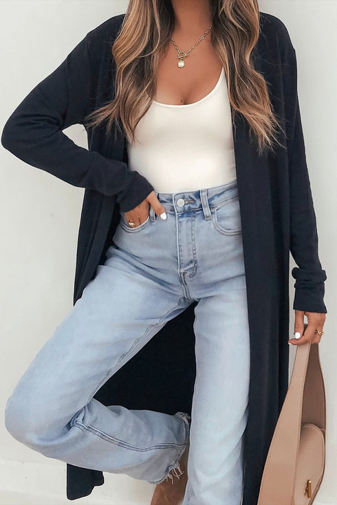 Tunic Length Long Sleeve Shift Silhouette Cardigan