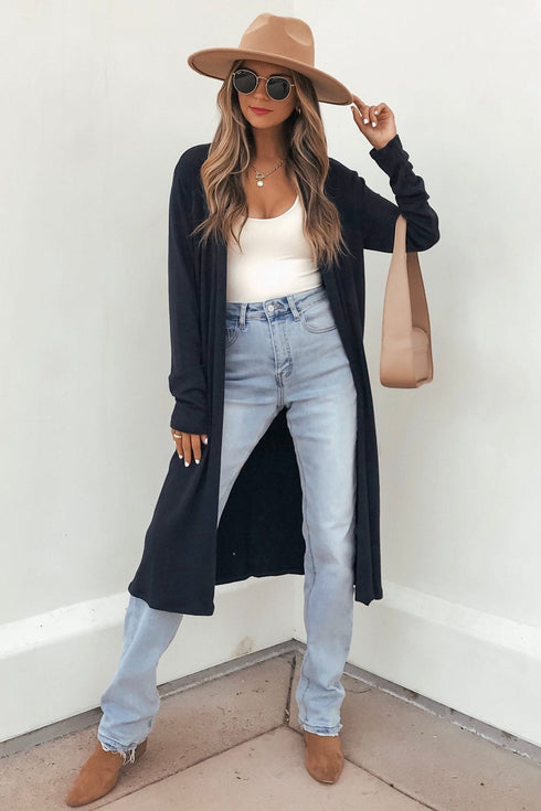 Tunic Length Long Sleeve Shift Silhouette Cardigan