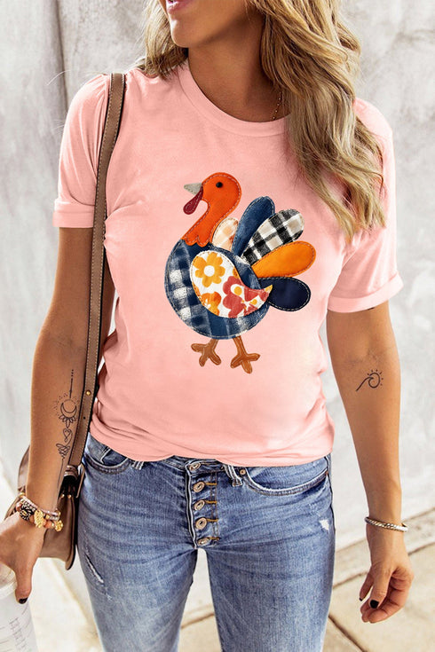 Turkey Applique Short Sleeve Round Neck Tee