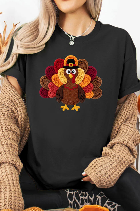 Turkey Embroidered Short Sleeve Shift Graphic Tee
