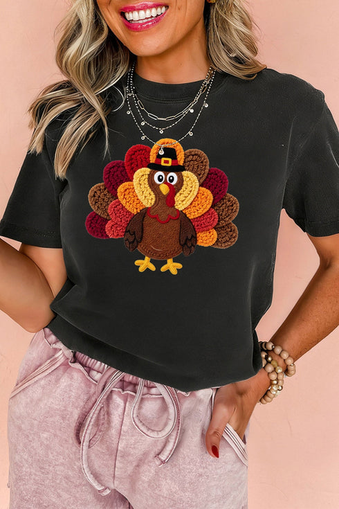 Turkey Embroidered Short Sleeve Shift Graphic Tee