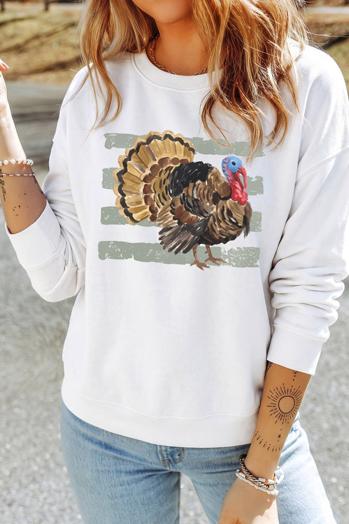 Turkey Graphic Crew Neck Rustic Inspired Pullover Sweatshirt
