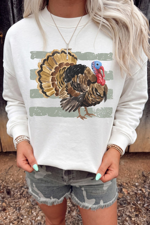 Turkey Graphic Crew Neck Rustic Inspired Pullover Sweatshirt