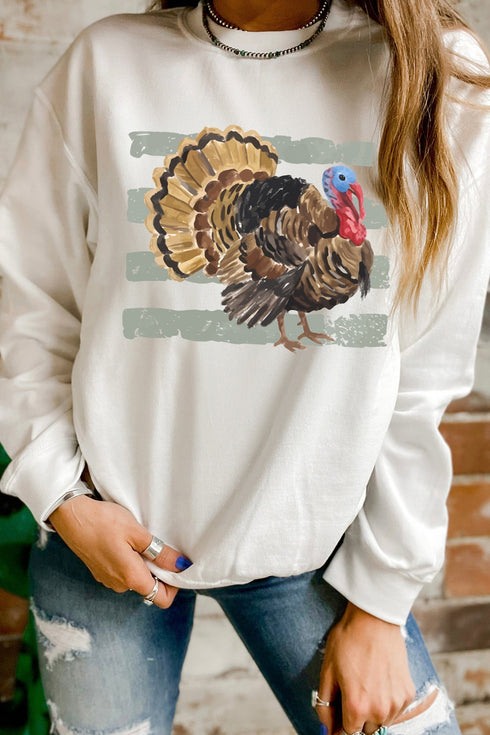 Turkey Graphic Crew Neck Rustic Inspired Pullover Sweatshirt