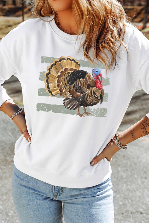 Turkey Graphic Crew Neck Rustic Inspired Pullover Sweatshirt