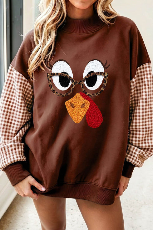 Turkey Graphic Plaid Sleeve Heritage Inspired Pullover Sweatshirt
