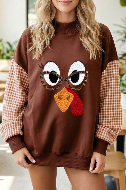 Turkey Graphic Plaid Sleeve Heritage Inspired Pullover Sweatshirt