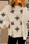 Turkey Print Waffle Knit Split Hem Pullover Sweatshirt