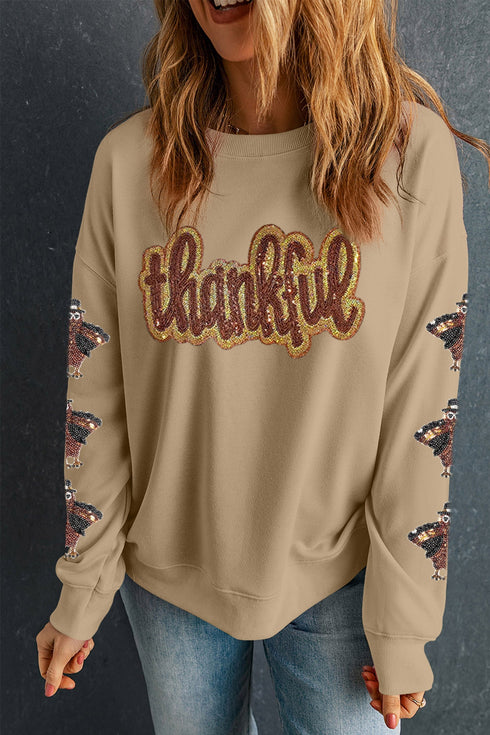 Turkey Themed Thankful Graphic Rustic Inspired Layering Sweatshirt