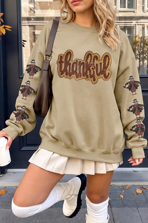 Turkey Themed Thankful Graphic Rustic Inspired Layering Sweatshirt