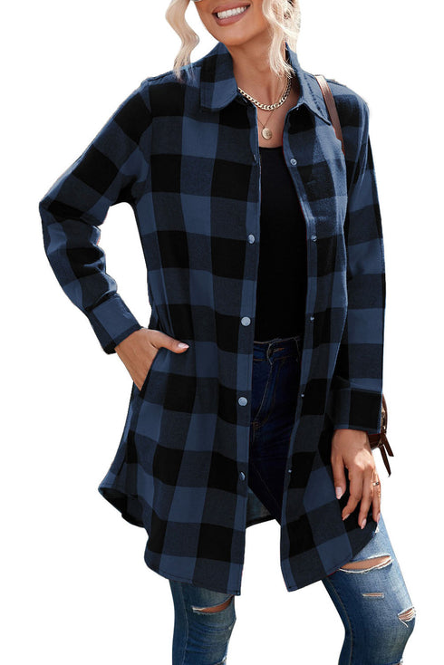 Turn Down Collar Casual Plaid Print Shacket
