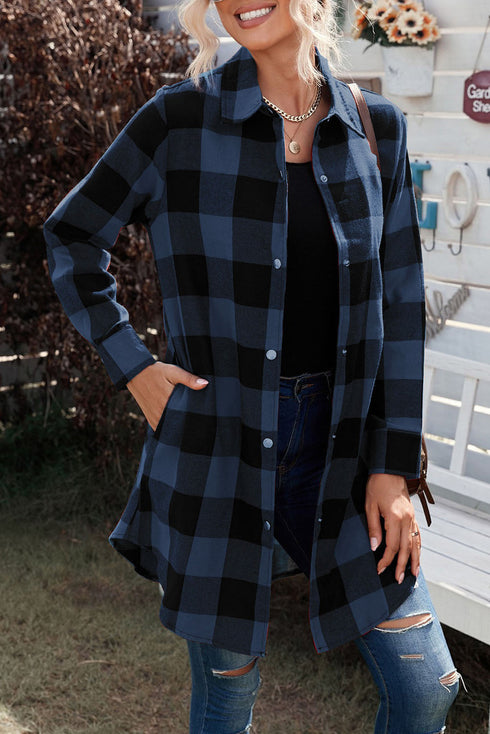 Turn Down Collar Casual Plaid Print Shacket
