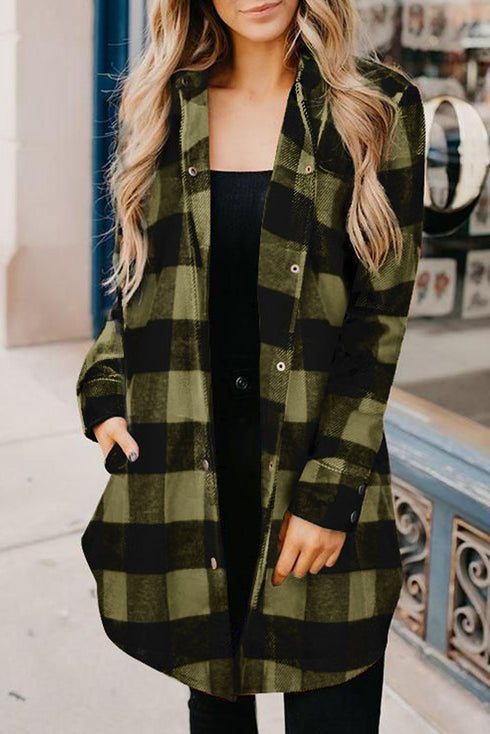 Turn-Down Collar Plaid Shirt Coat