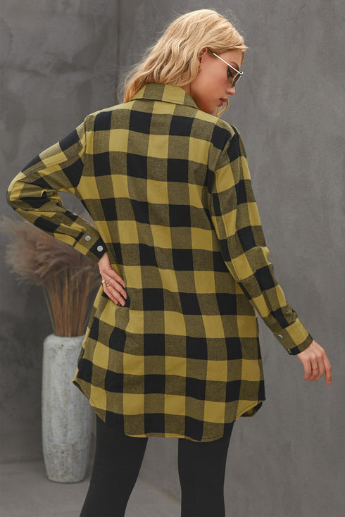 Turn-Down Collar Plaid Shirt Coat
