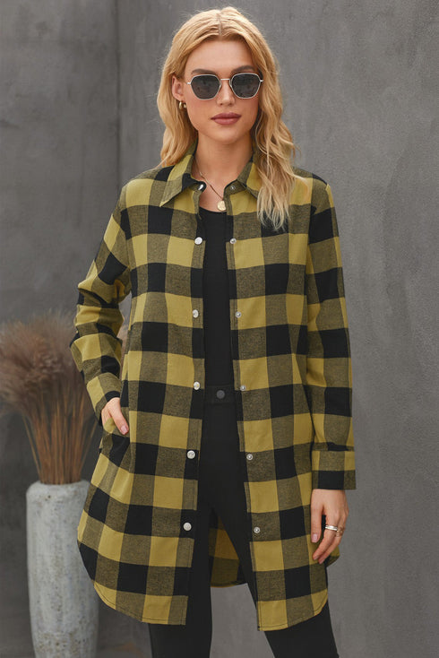 Turn-Down Collar Plaid Shirt Coat