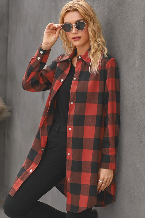 Turn-Down Collar Plaid Shirt Coat