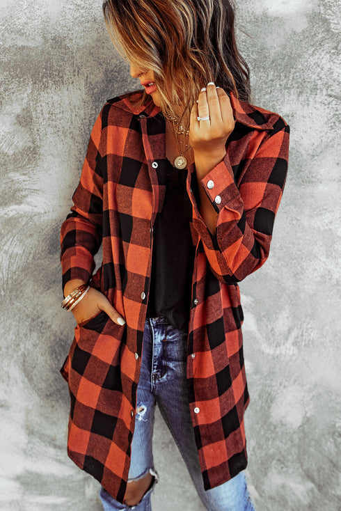 Turn-Down Collar Plaid Shirt Coat