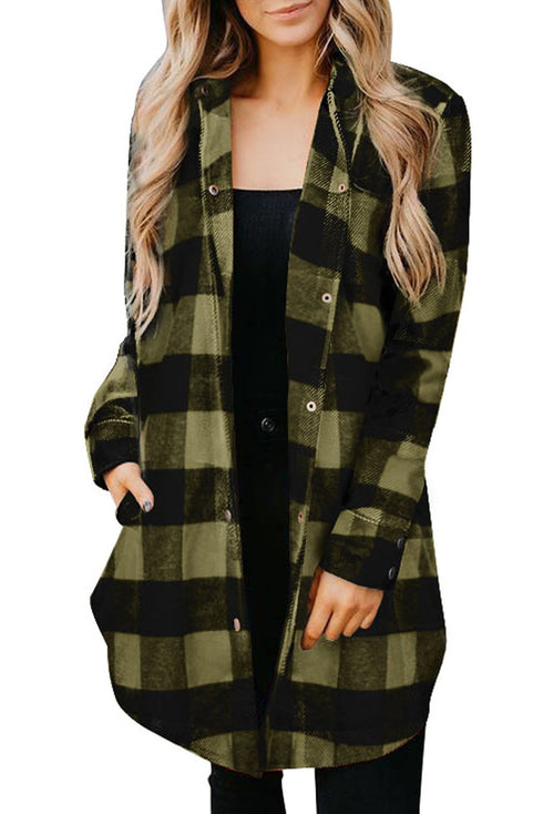 Turn-Down Collar Plaid Shirt Coat