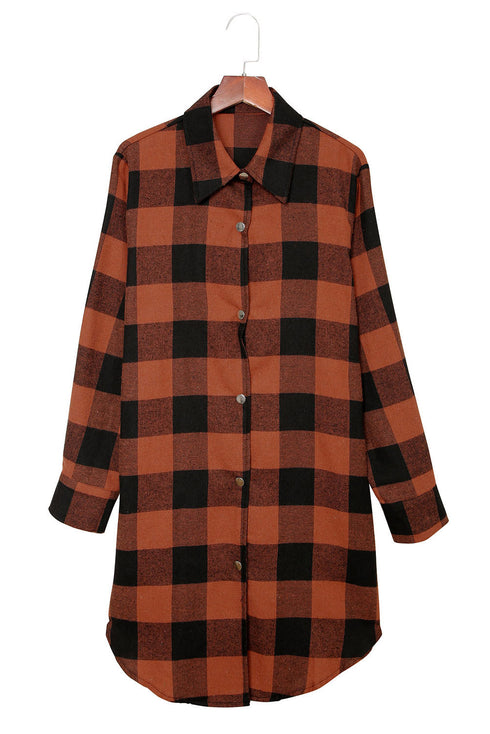 Turn-Down Collar Plaid Shirt Coat