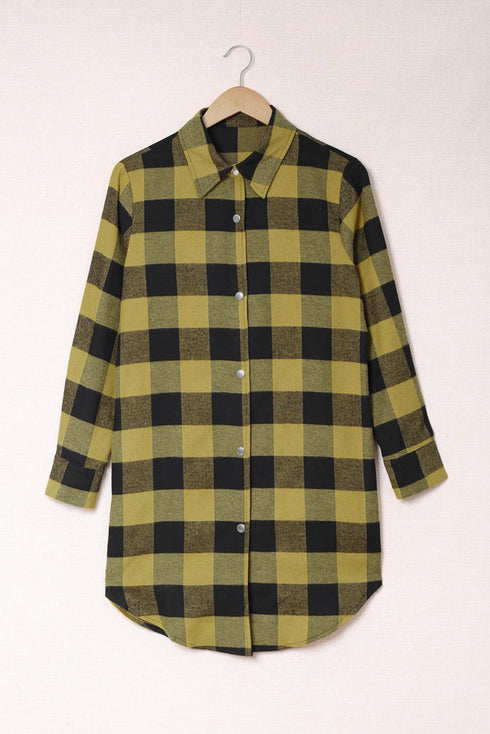 Turn-Down Collar Plaid Shirt Coat