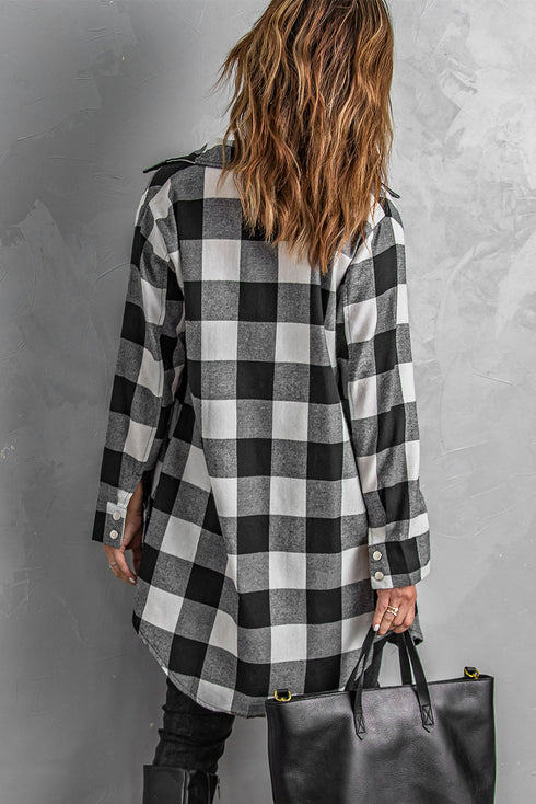 Turn-Down Collar Plaid Shirt Coat