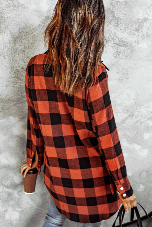 Turn-Down Collar Plaid Shirt Coat