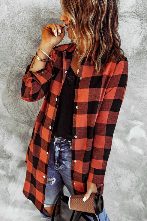 Turn-Down Collar Plaid Shirt Coat
