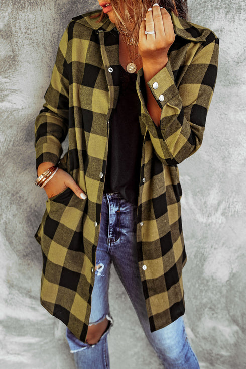 Turn-Down Collar Plaid Shirt Coat