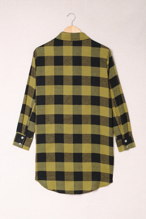 Turn-Down Collar Plaid Shirt Coat