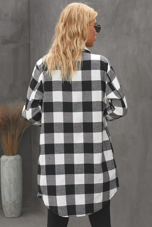 Turn-Down Collar Plaid Shirt Coat