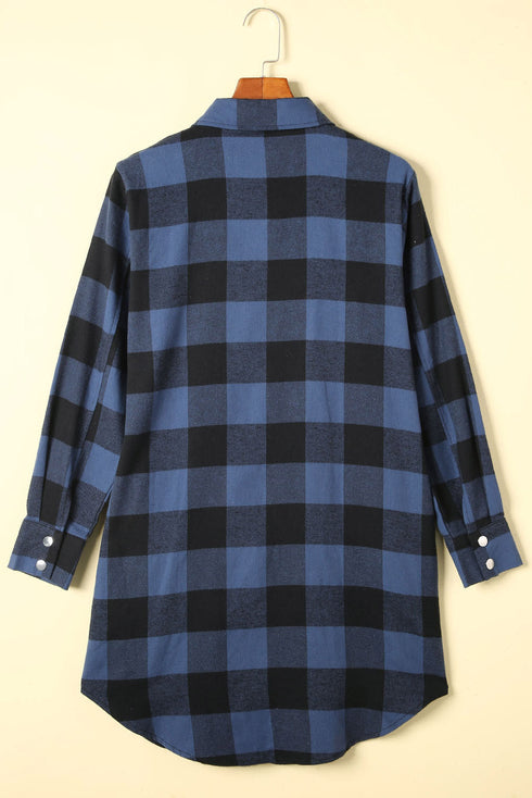 Turn-Down Collar Plaid Shirt Coat