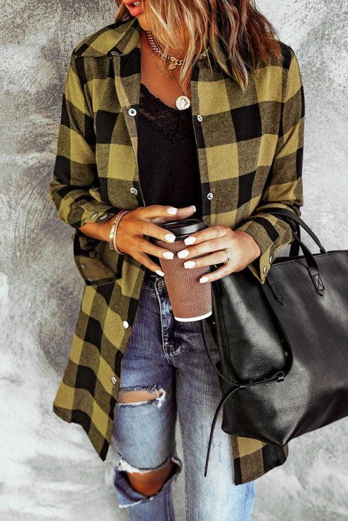 Turn-Down Collar Plaid Shirt Coat