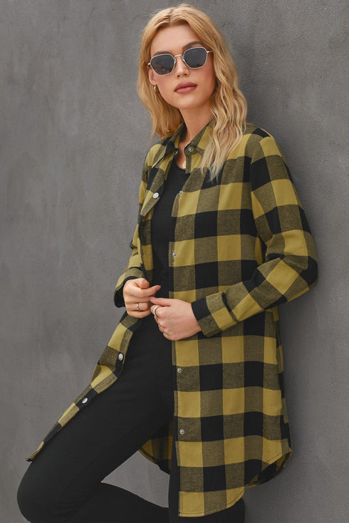 Turn-Down Collar Plaid Shirt Coat