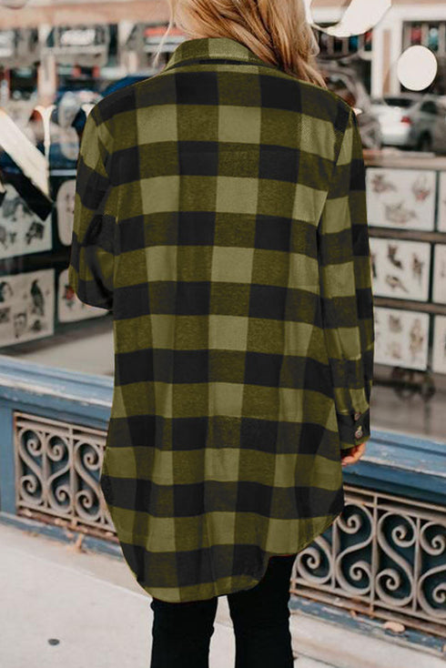 Turn-Down Collar Plaid Shirt Coat