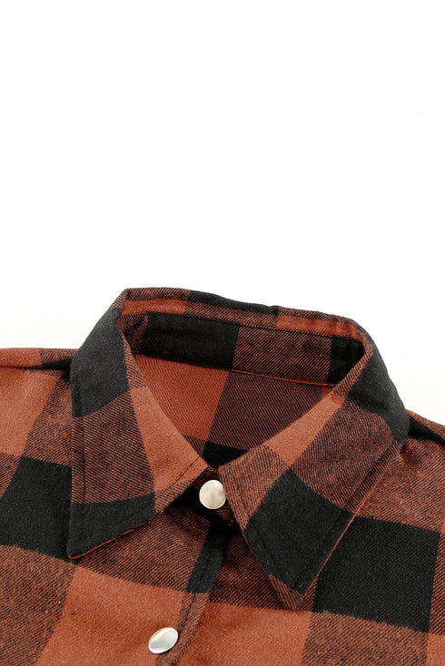 Turn-Down Collar Plaid Shirt Coat