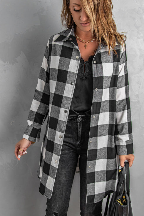 Turn-Down Collar Plaid Shirt Coat