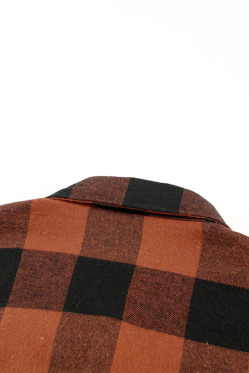 Turn-Down Collar Plaid Shirt Coat