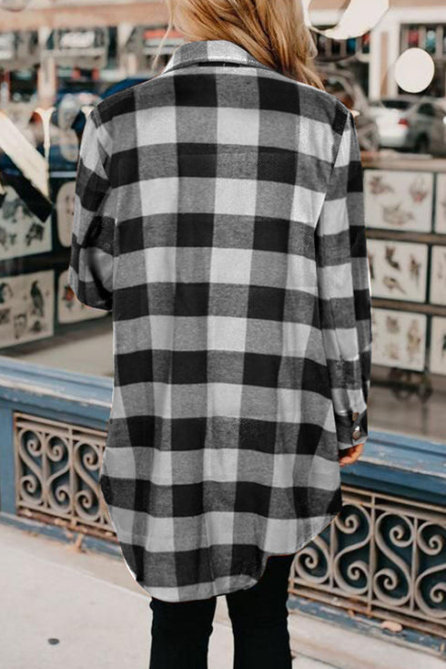 Turn-Down Collar Plaid Shirt Coat