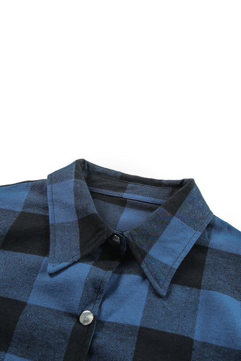 Turn-Down Collar Plaid Shirt Coat