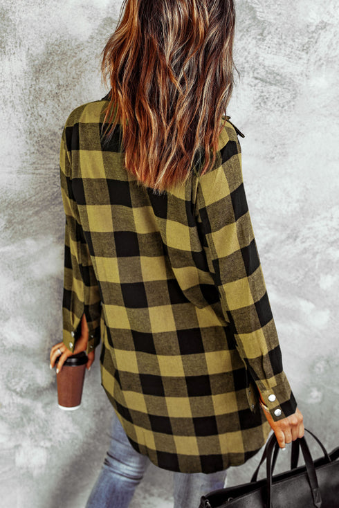 Turn-Down Collar Plaid Shirt Coat
