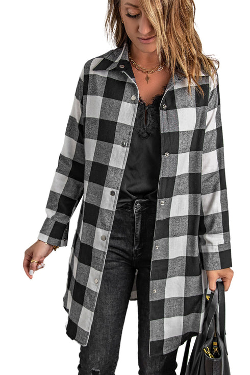 Turn-Down Collar Plaid Shirt Coat
