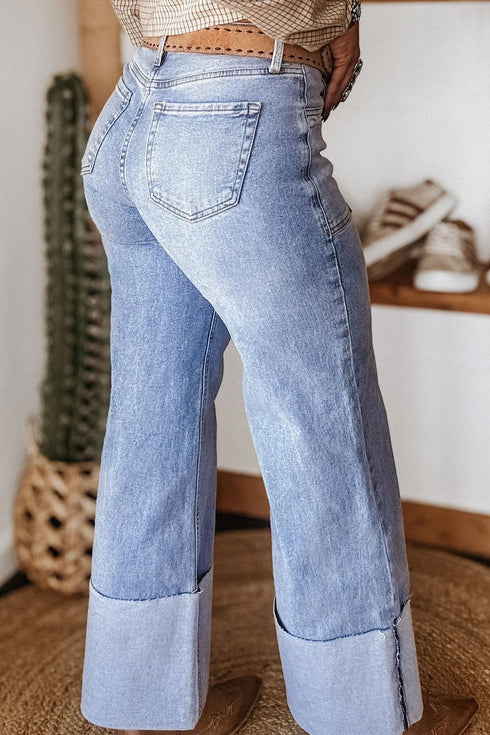 Turn Up Cuff Wide Leg Loose Denim Jeans