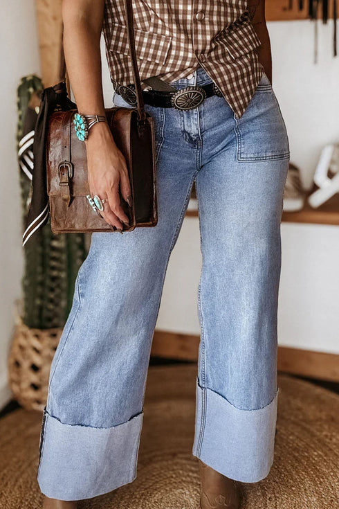 Turn Up Cuff Wide Leg Loose Denim Jeans