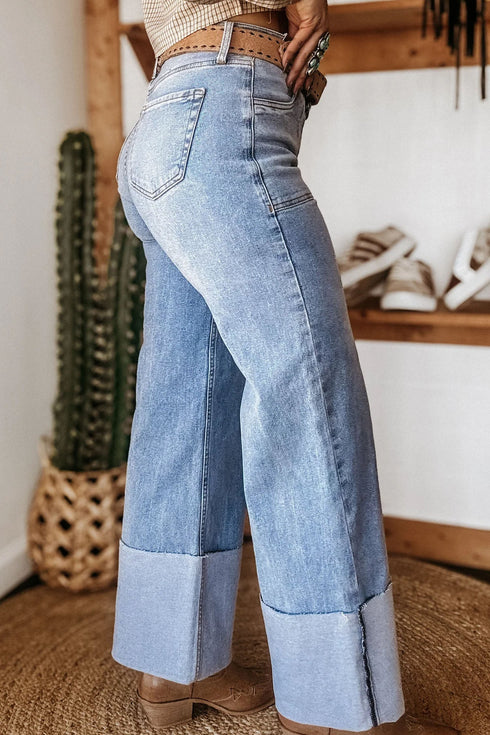 Turn Up Cuff Wide Leg Loose Denim Jeans