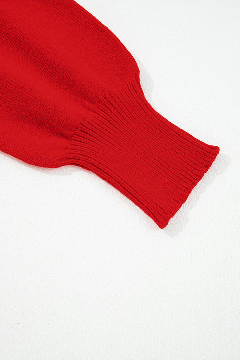 Turtleneck Merry Letter Snowflake Intarsia Rib Trim Knit Sweater