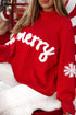 Turtleneck Merry Letter Snowflake Intarsia Rib Trim Knit Sweater